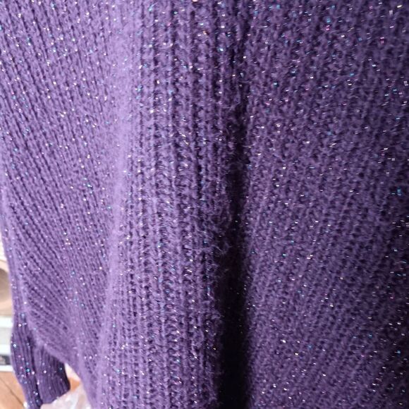 a.n.a Plush Fuzzy Sweater Women's Medium PURPLE SPARKLE Stretch Soft Gorpcore - Picture 3 of 7